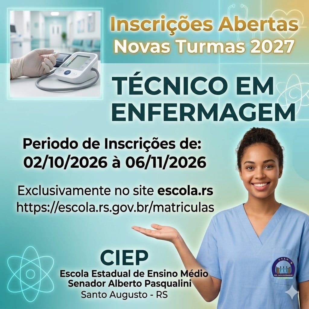 CIEP de Santo Augusto está com inscrições abertas para o Curso Técnico em Enfermagem