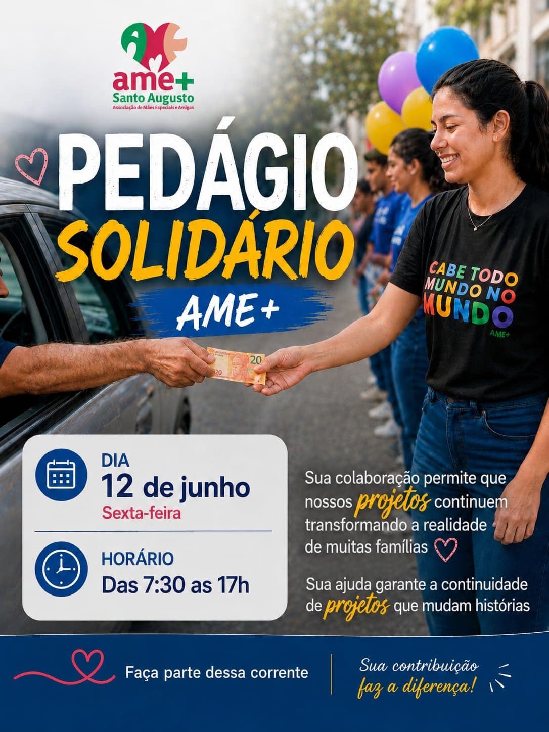 AME+ realiza Pedágio Solidário na sexta-feira, dia 12