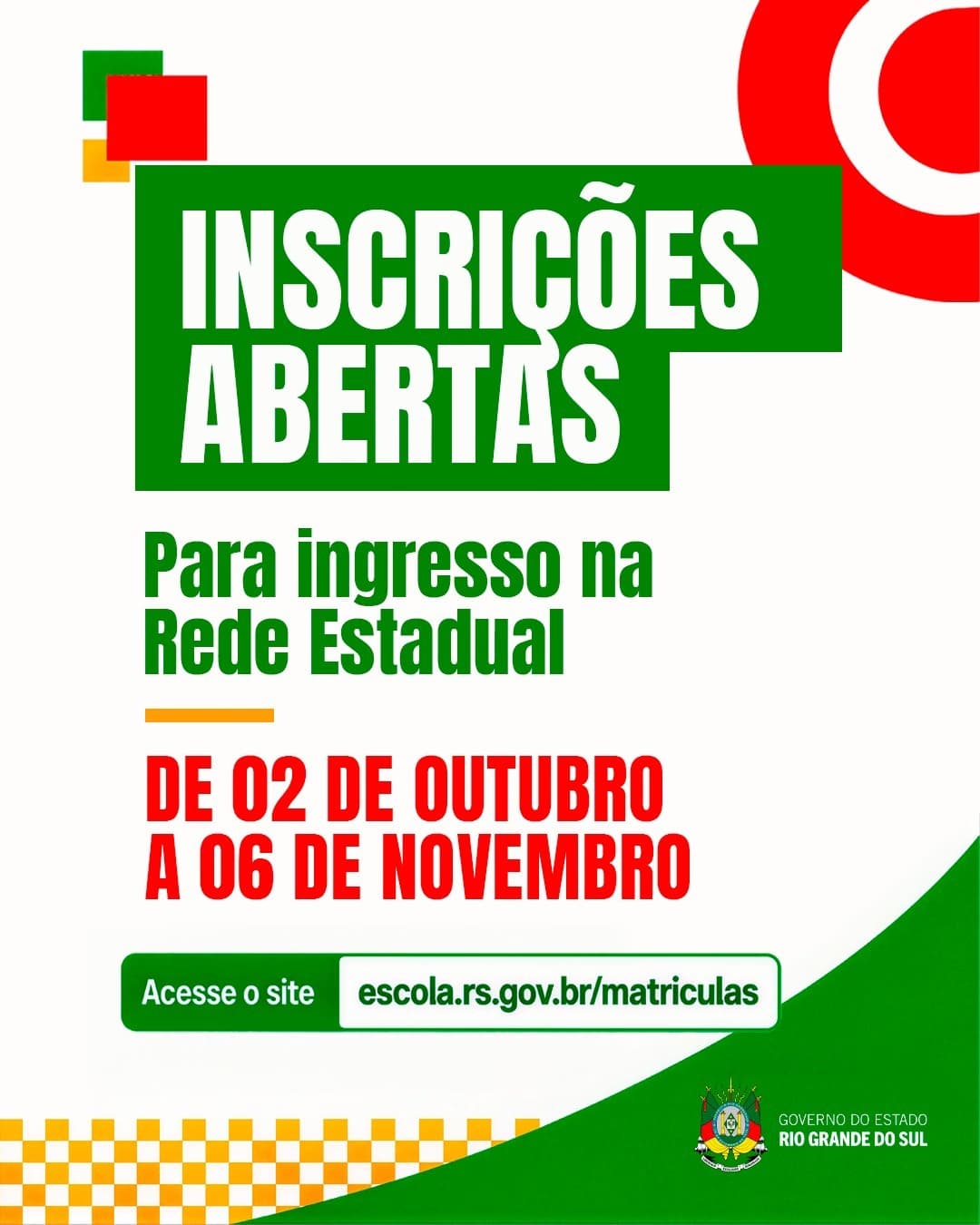 Inscrições para ingresso na Rede Estadual de Ensino estão abertas no RS