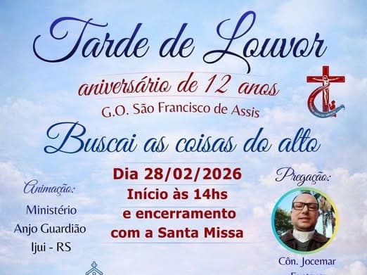 Grupo de Oração São Francisco de Assis vai celebrar 12 anos com Tarde de Louvor em Santo Augusto