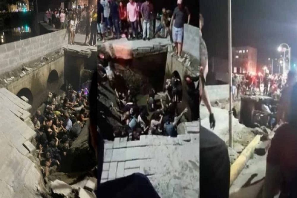 Asfalto cede e pessoas caem dentro de rio durante abertura de evento de Natal em cidade catarinense