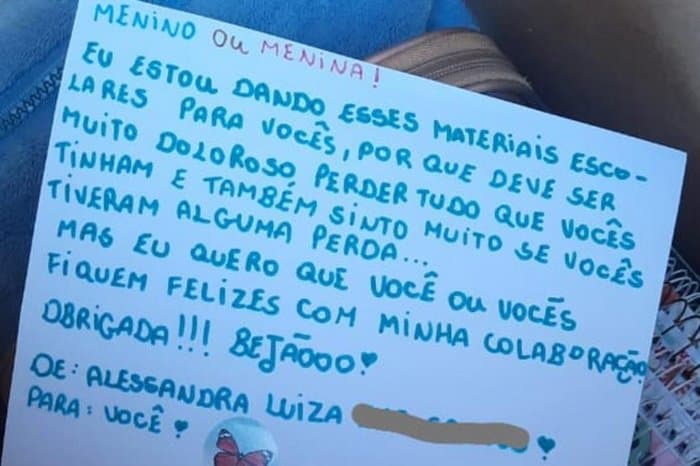 Cartinha de criança que doou material escolar comove comunidade em ação coordenada pela Brigada Militar