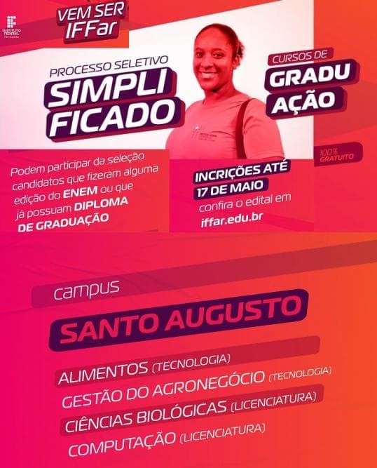 Inscrições abertas para o processo seletivo simplificado nos cursos superiores do IFFar