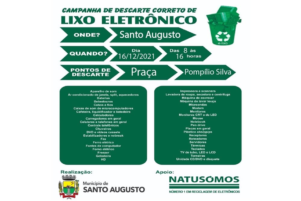 Natussomos estará coletando lixo eletroeletrônico em Santo Augusto