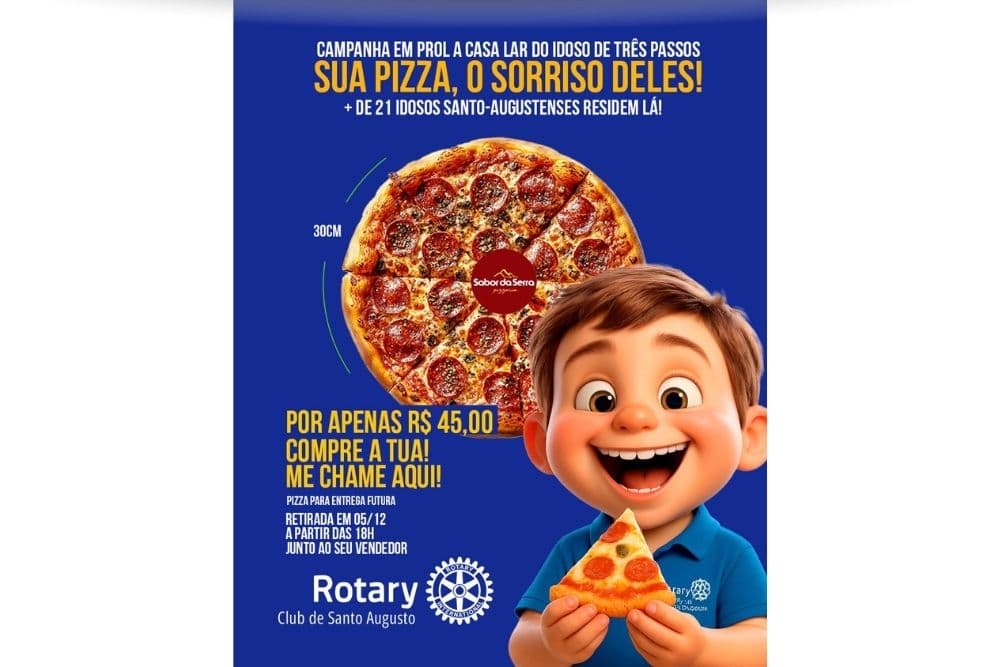 Rotary Club de Santo Augusto lança campanha “Sua Pizza, o Sorriso Deles” em apoio à Casa Lar de Três Passos