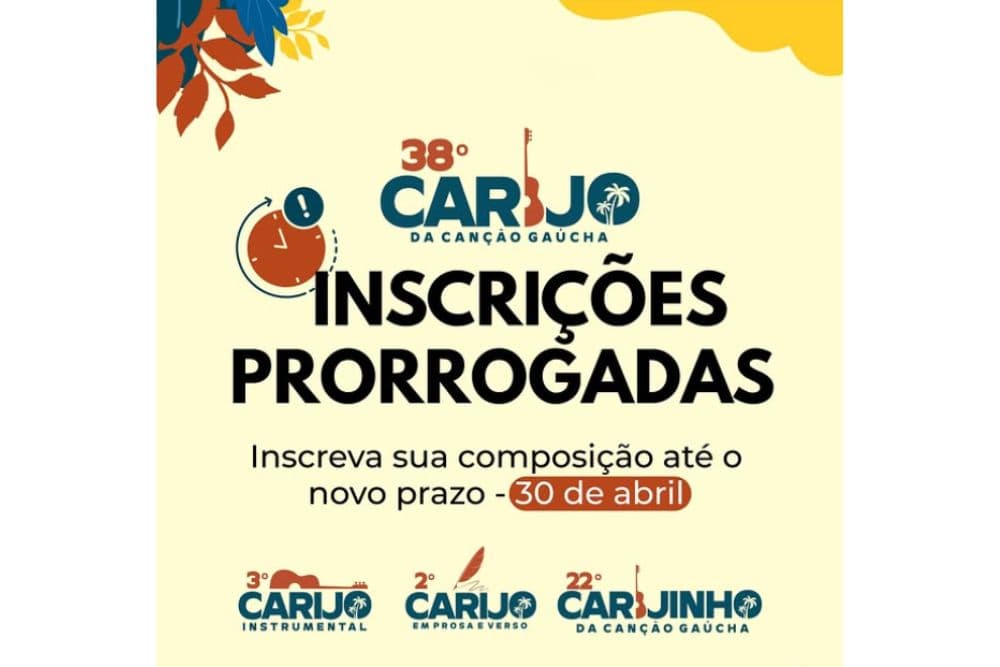 Prorrogadas inscrições para participar do 38º Carijo Da Canção Gaúcha