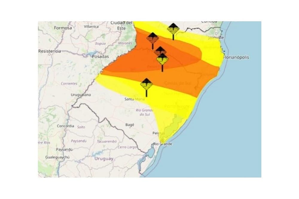 RS tem quatro alertas para chuva intensa nesta segunda-feira