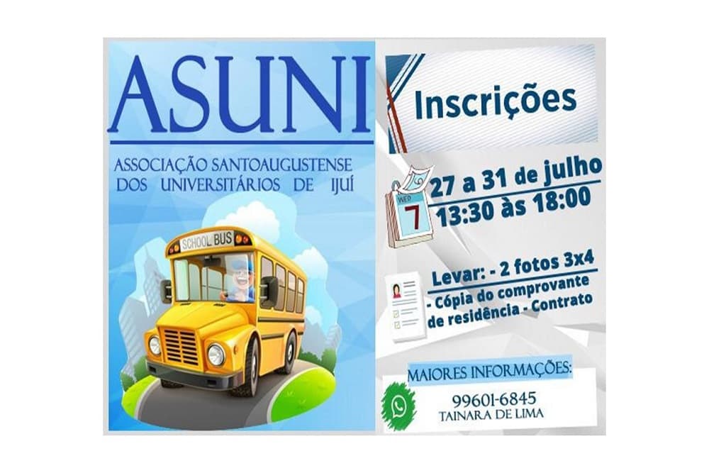 Estudantes que precisam de transporte para Ijuí devem fazer inscrição na ASUNI