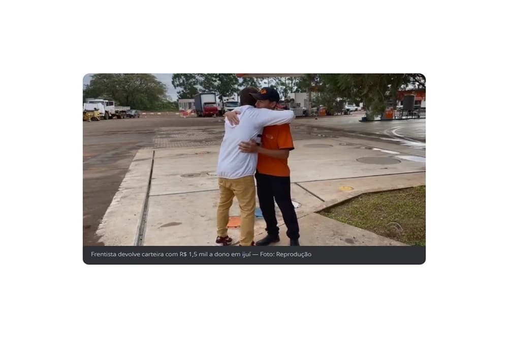 Frentista devolve carteira com R$ 1,5 mil que encontrou no meio da rua em Ijuí
