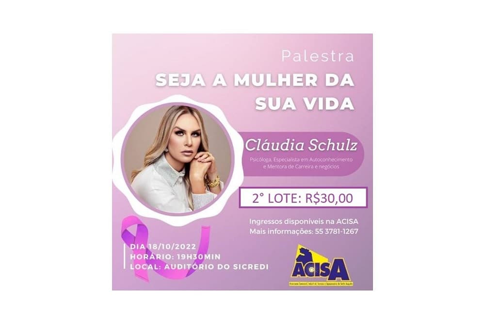 Acisa convida para palestra Seja a Mulher da Sua Vida