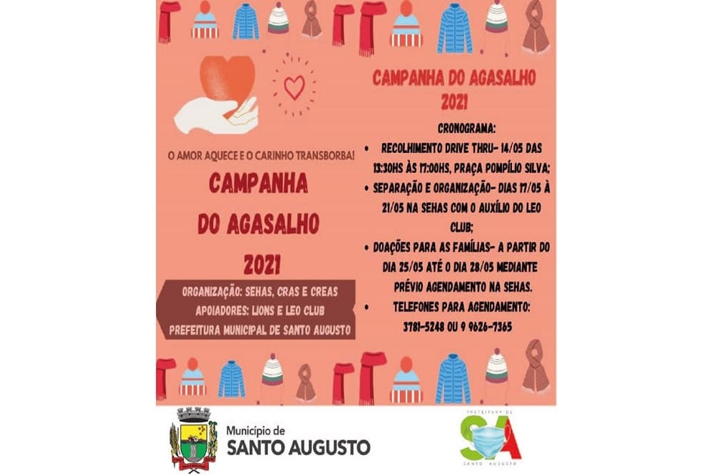 Santo Augusto tem drive-thru da Campanha do Agasalho nesta sexta-feira