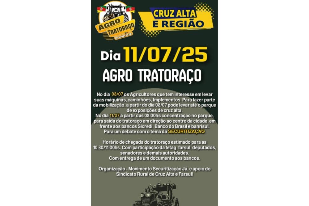Agricultores preparam grande mobilização em Cruz Alta pela securitização das dívida