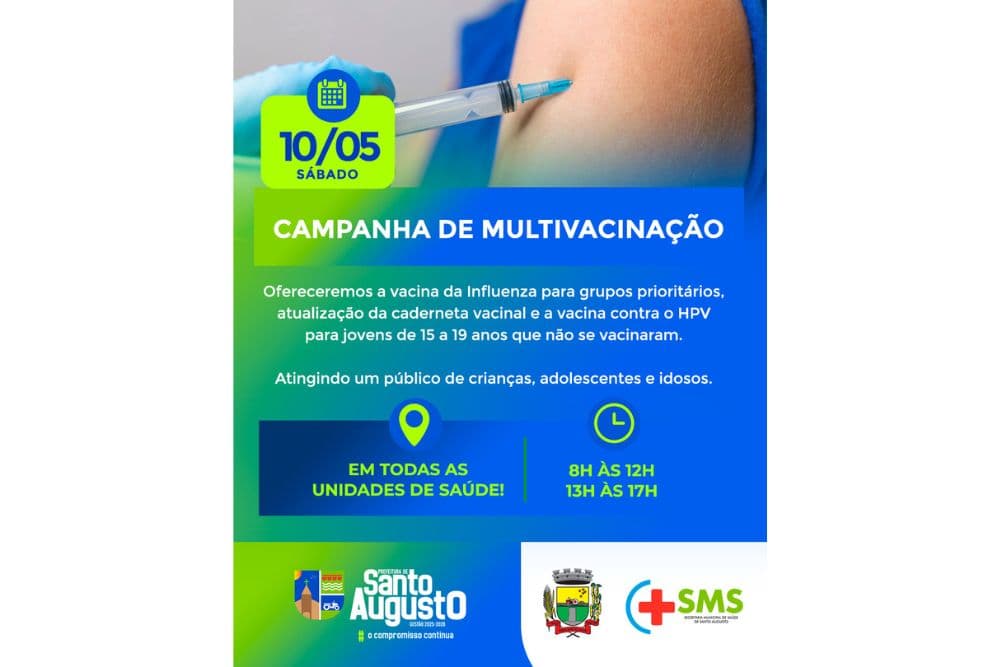 Santo Augusto promove Dia D de Vacinação neste sábado, 10 de maio