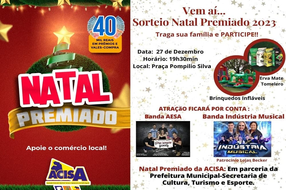 Acontece hoje o sorteio do Natal Premiado 2023 de Santo Augusto