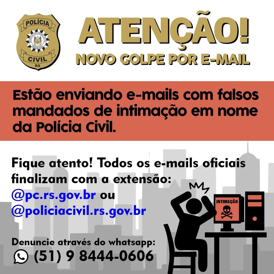 Polícia Civil alerta sobre golpe de e-mail envolvendo o nome da instituição