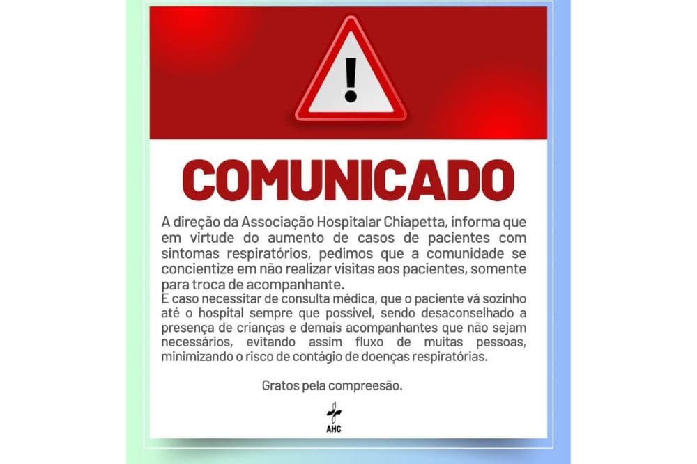Associação Hospitalar Chiapetta emite alerta e orientações devido ao aumento de casos respiratórios