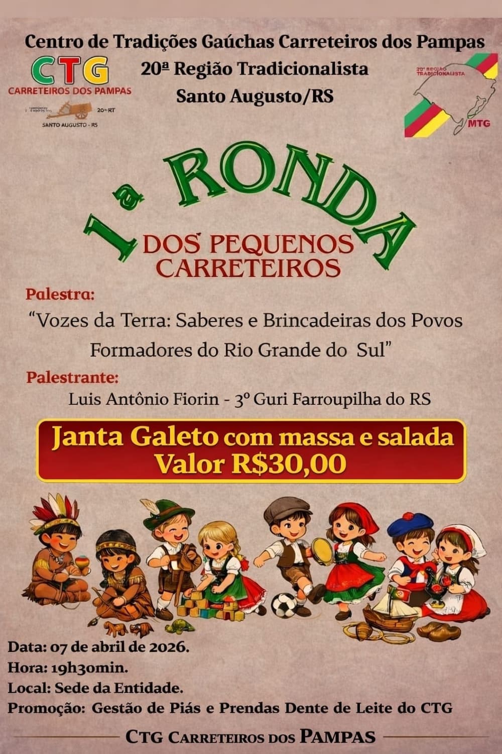 CTG Carreteiros dos Pampas promove 1ª Ronda dos Pequenos Carreteiros