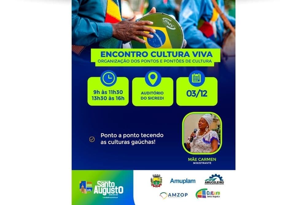 Encontro Cultura Viva será em Santo Augusto na próxima quarta-feira