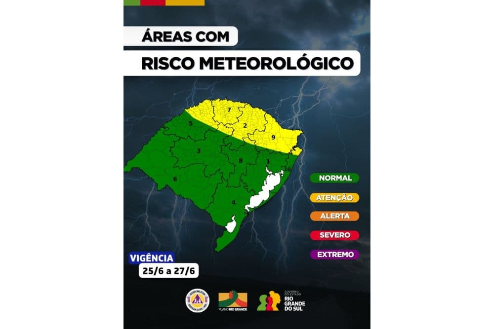 Defesa Civil alerta para risco de temporais no RS a partir desta quarta-feira