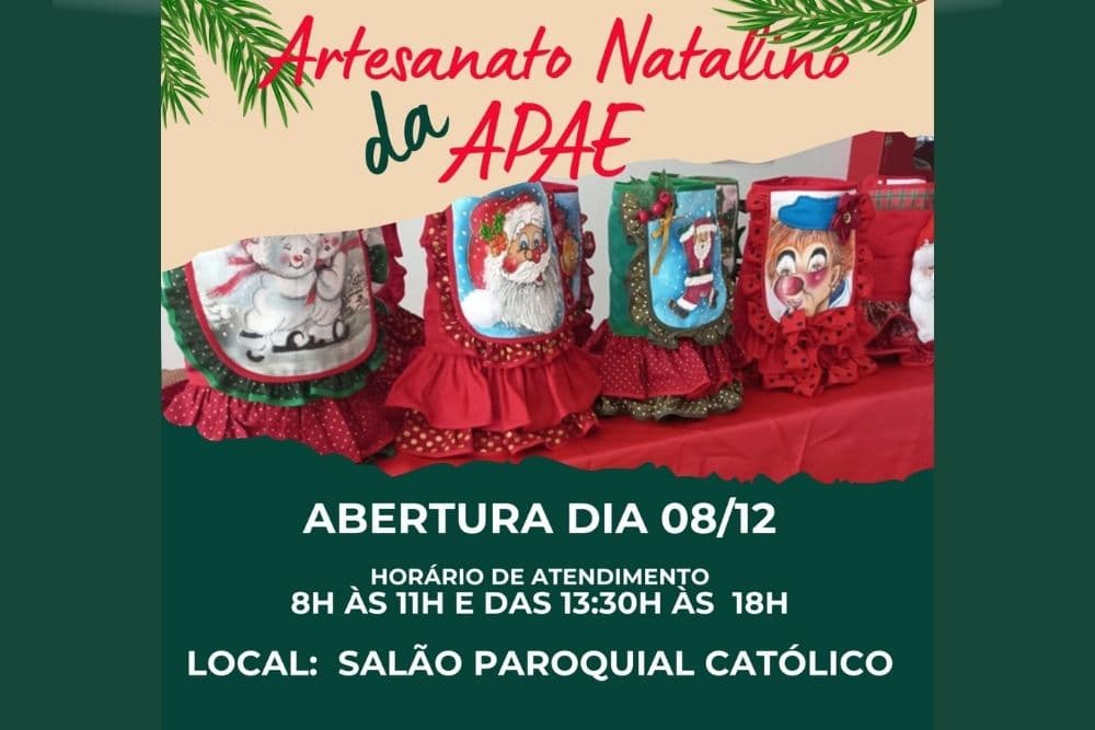 APAE de Santo Augusto promove exposição de Artesanato Natalino a partir do dia 8 de dezembro