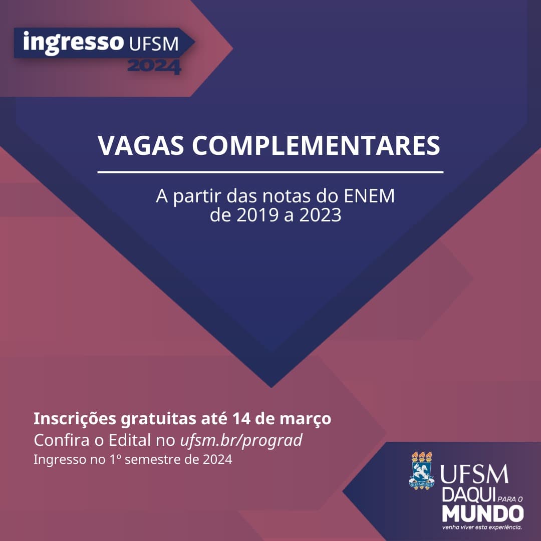 Edital oferece 240 vagas para cursos de graduação na UFSM campus Palmeira das Missões