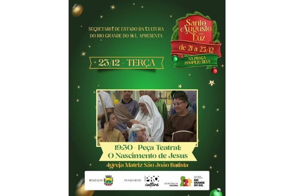 Apresentações sobre o nascimento de Jesus são atrações nesta terça-feira em Santo Augusto