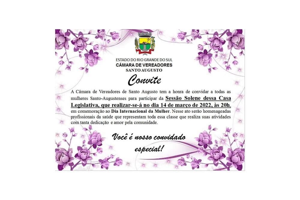 Sessão Solene da Câmara de Vereadores vai homenagear mulheres