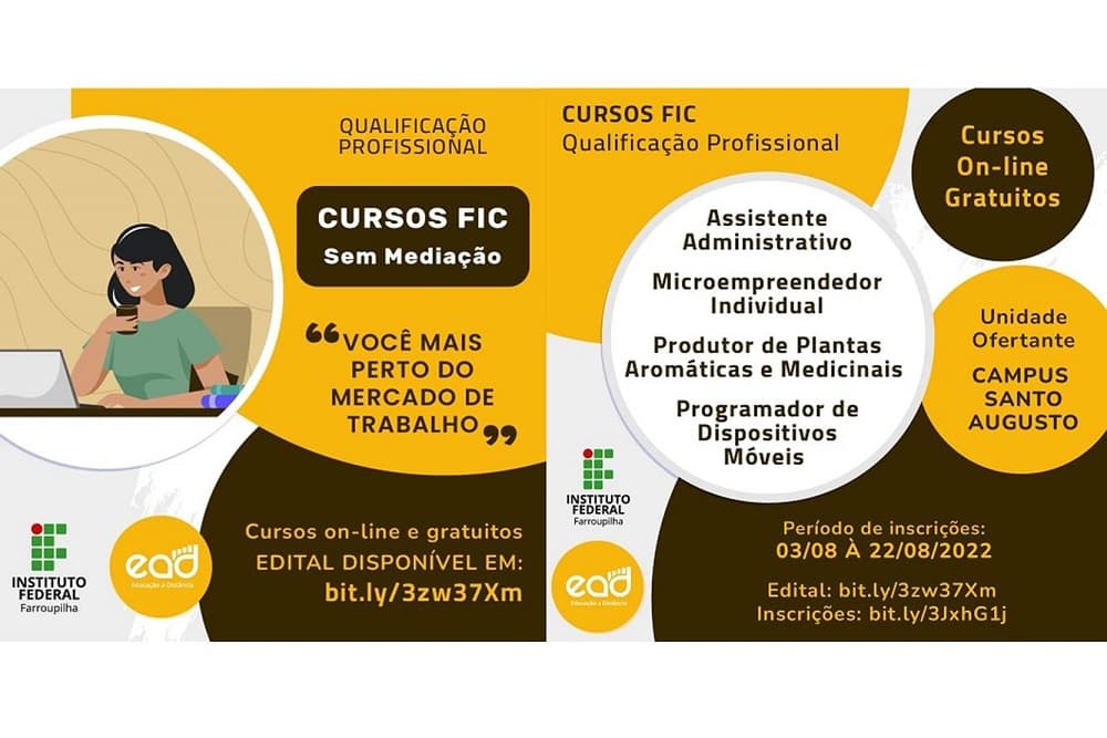 Abertas inscrições para Cursos de Formação Inicial e Continuada do IFFar