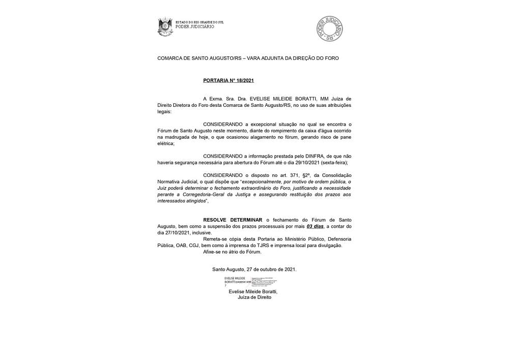 Fórum de Santo Augusto permanecerá fechado nesta semana