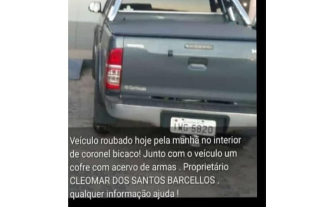 Polícia faz buscas a assaltantes que roubaram camioneta e armas em Coronel Bicaco