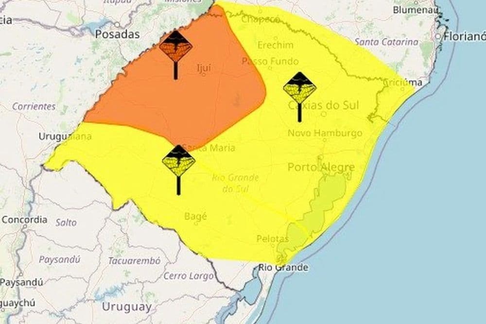 Quase todo o RS tem alertas para chuva intensa até terça-feira