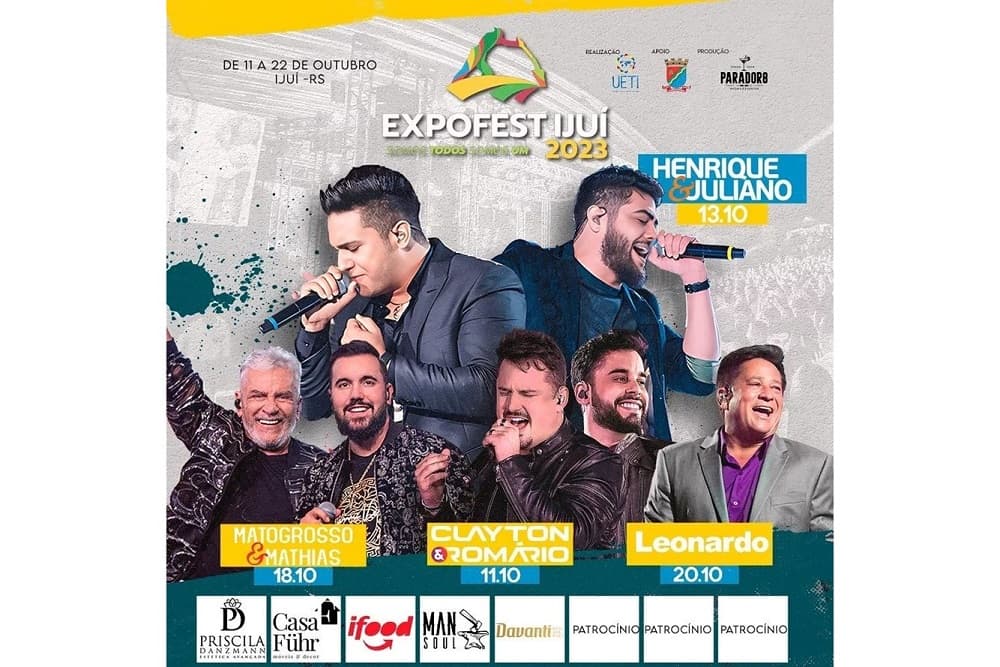 Shows nacionais com destaque para Henrique e Juliano estarão no palco da Expofest 2023