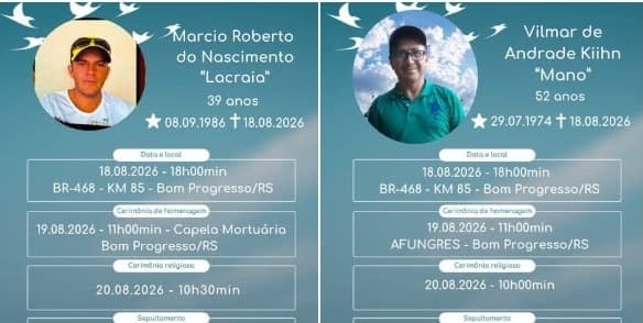 Vítimas de grave acidente na BR-468 serão sepultadas na manhã de quinta-feira, em Bom Progresso