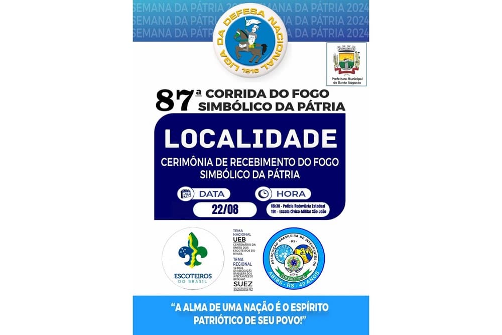 Fogo Simbólico da Pátria chega hoje a Santo Augusto