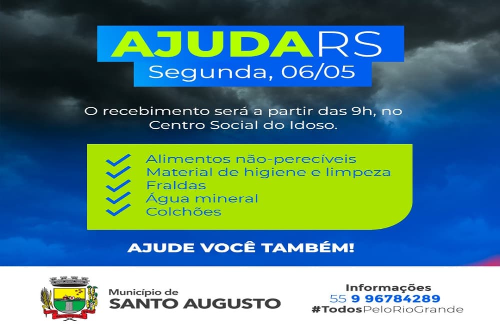 Prefeitura de Santo Augusto lança campanha para arrecadar doações aos atingidos pelas enchentes no RS