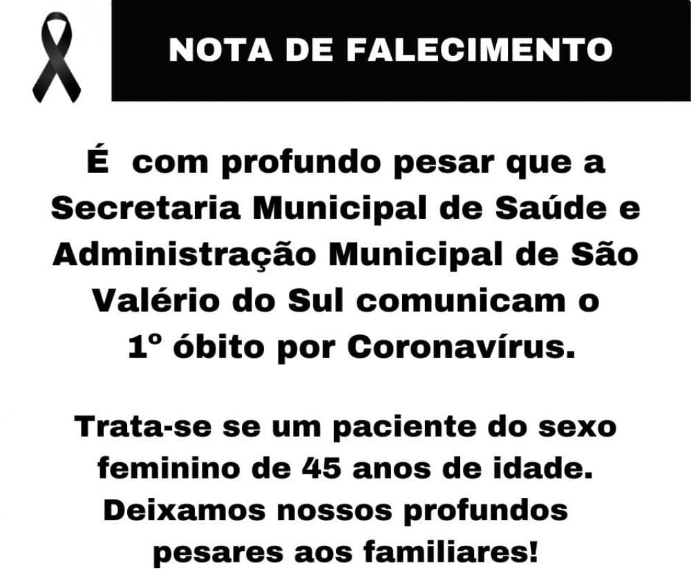 São Valério do Sul registra óbito por Covid-19