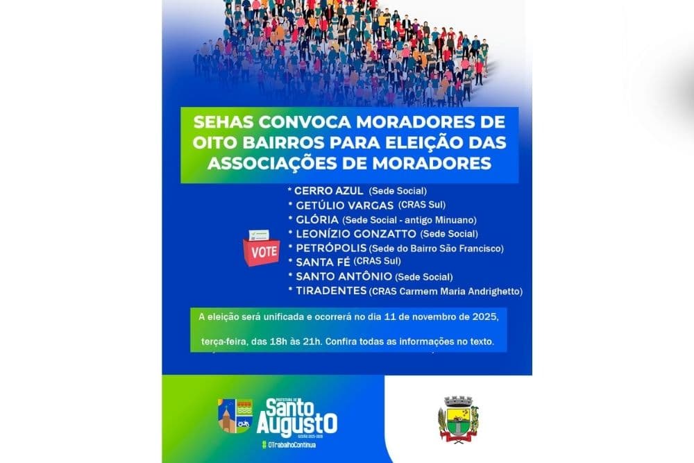 Oito bairros terão eleição para escolha das novas diretorias das Associações de Moradores
