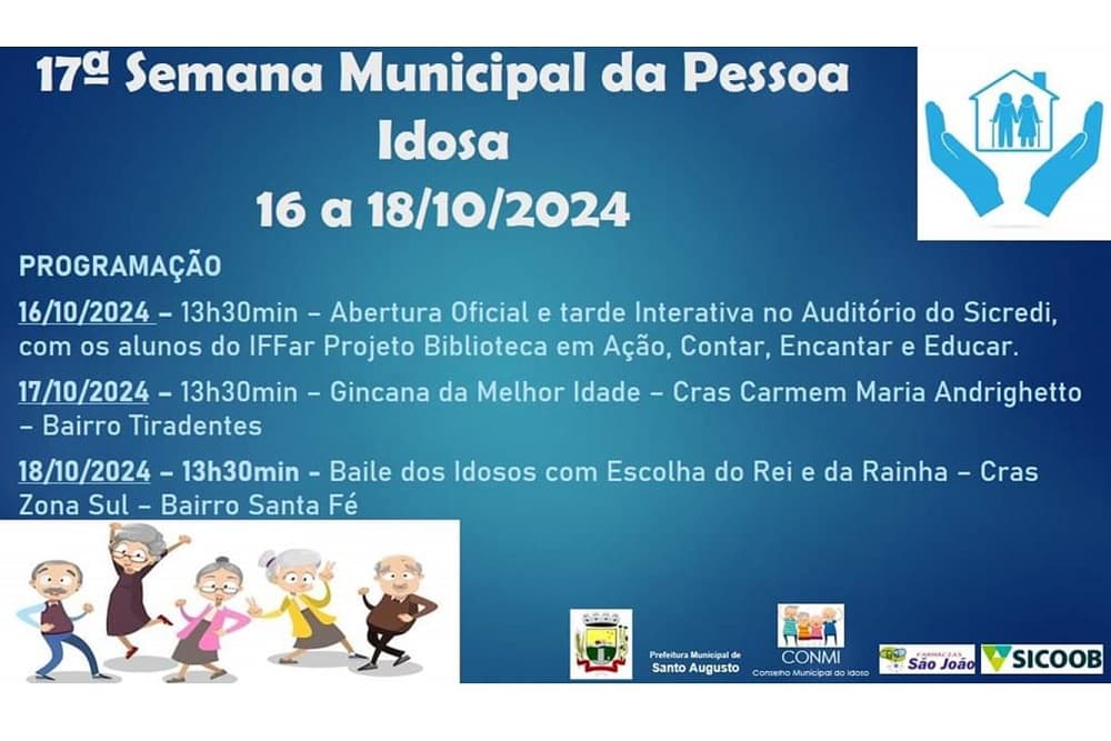 Programação especial marcará 17ª Semana Municipal da Pessoa Idosa em Santo Augusto