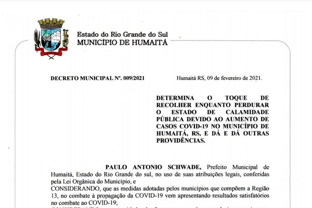 Prefeito decreta toque de recolher em Humaitá