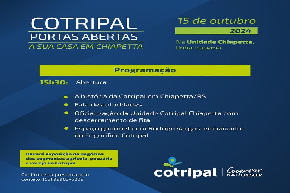 Evento nesta terça-feira marcará abertura oficial da Cotripal em Chiapetta