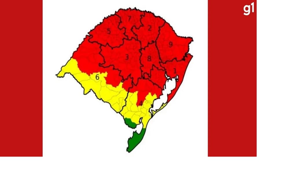RS tem alerta para chuvas e cheias de rios na maior parte do estado a partir desta quarta-feira