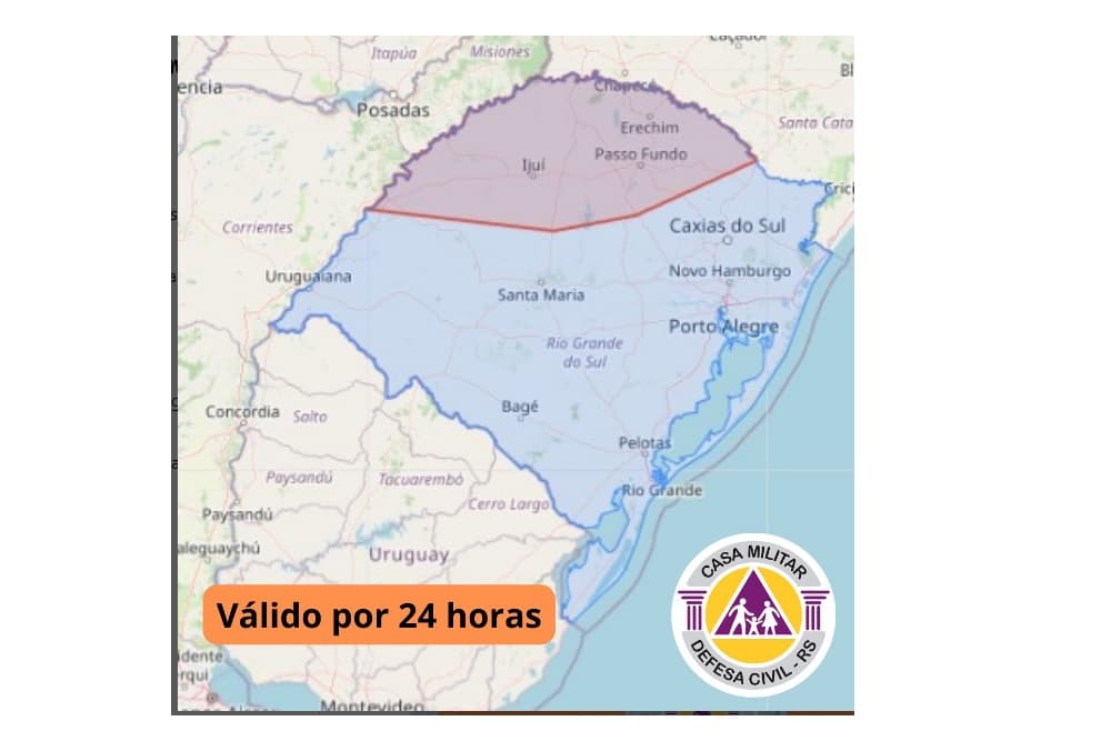 Defesa Civil emite alerta para semana de chuva intensa no RS
