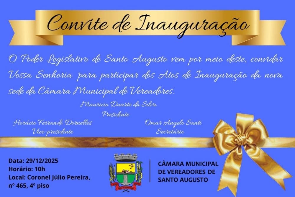 Câmara de Vereadores de Santo Augusto inaugura nova sede nesta segunda-feira