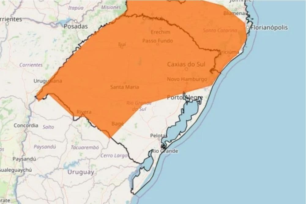 RS tem alerta laranja para tempestade; rajadas de vento podem atingir 100 km/h