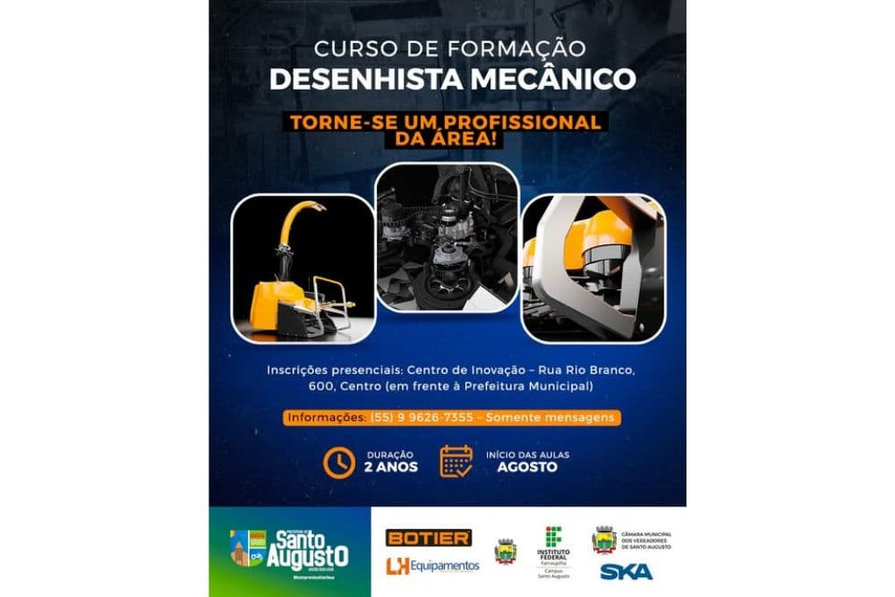 Curso Técnico de Desenhista Mecânico segue com inscrições abertas em Santo Augusto