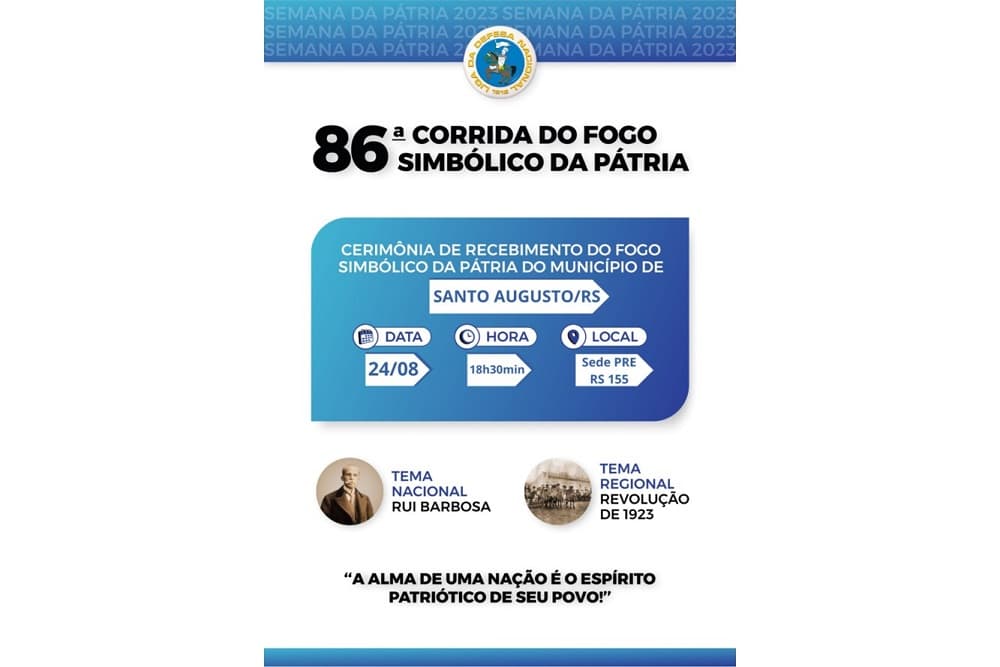 Centelha do Fogo Simbólico da Pátria chegará em Santo Augusto nesta quinta-feira