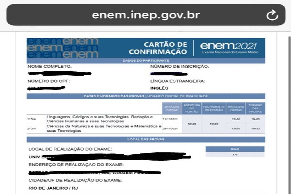 Enem 2021: cartão de confirmação com local da prova é liberado