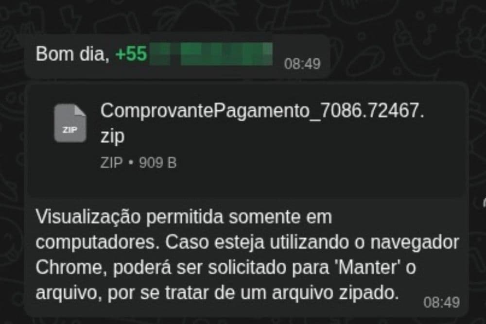 Novo golpe pelo WhatsApp espalha vírus com arquivos compactados