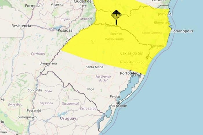 Inmet emite alerta para risco de tempestade na manhã desta quinta-feira em parte do RS