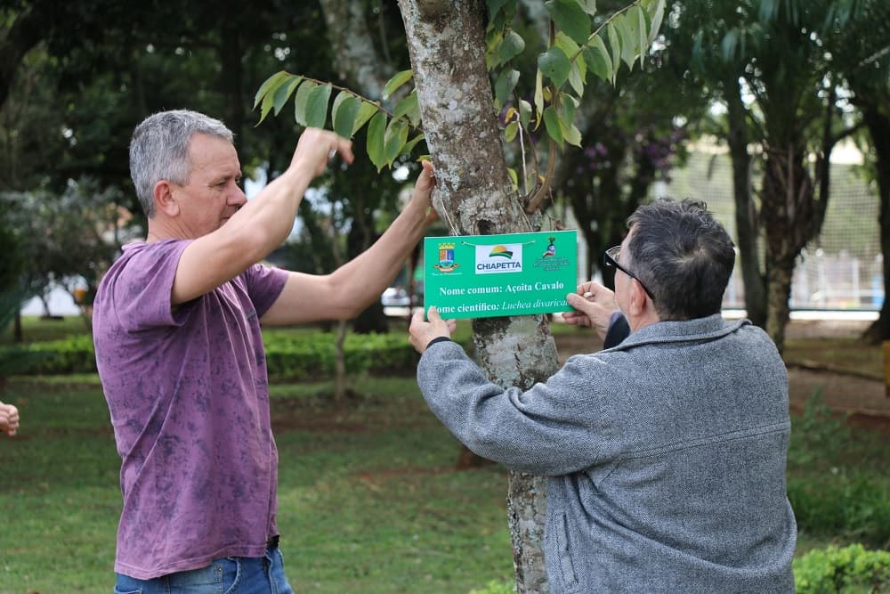 Ação ambiental visa identificação das espécies de árvores na Praça de Chiapetta